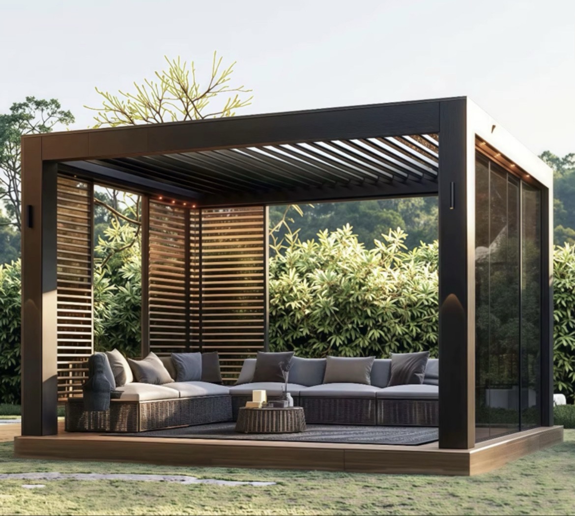 ShoreLux pergola with lounge seating and dining space
